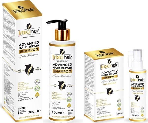 Trixohair Saç Dökülmesine Karşı Saç Bakım Şam. Saç Serumu Kadınlar İçin 200Ml+60Ml Patentli İçerik Kök Hücre Teknolojisi - Image 1