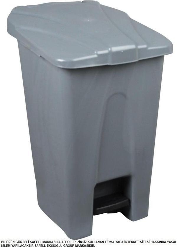 Safell Plastik Köşeli Pedallı Çöp Kovası 70 Lt - Tekerlekli - Pedallı Çöp Konteyneri - Gri - Image 1