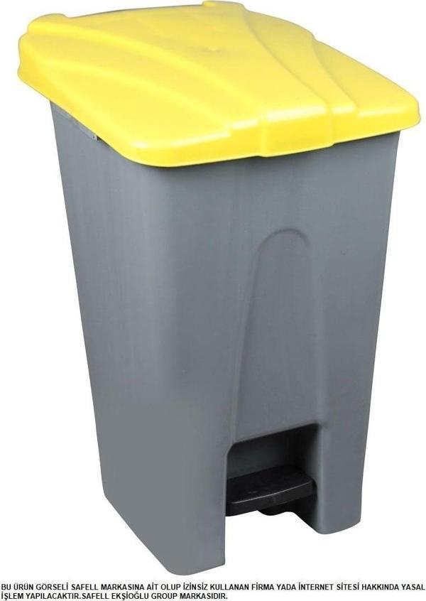 Safell Plastik Köşeli Pedallı Çöp Kovası 70 Lt - Tekerlekli - Pedallı Çöp Konteyneri - Gri Sarı - Image 1