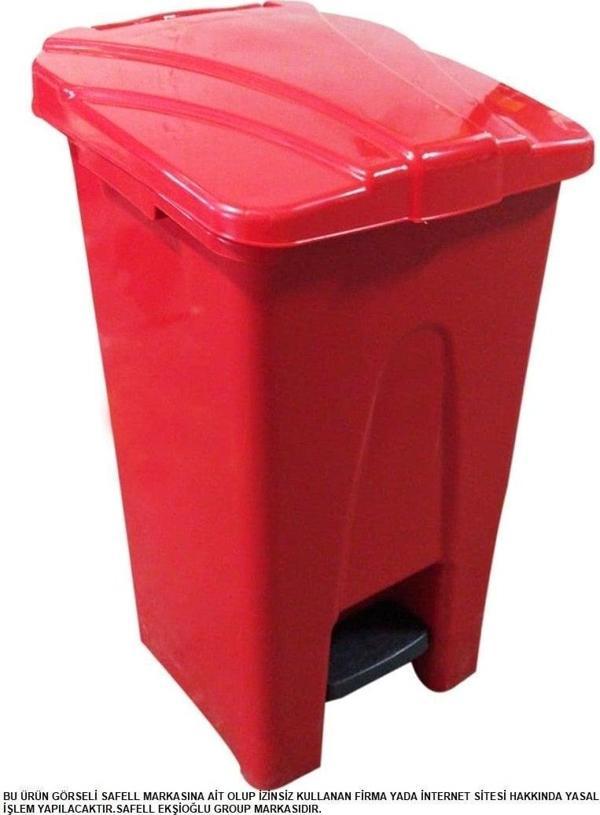 Safell Plastik Köşeli Pedallı Çöp Kovası 70 Lt - Tekerlekli - Pedallı Çöp Konteyneri - Kırmızı - Image 1