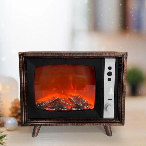 Inovaxis Retro TV Tasarımlı Dekoratif Taşınabilir Pilli veya Usbli Led Şömine Gece Lambası - Image 1