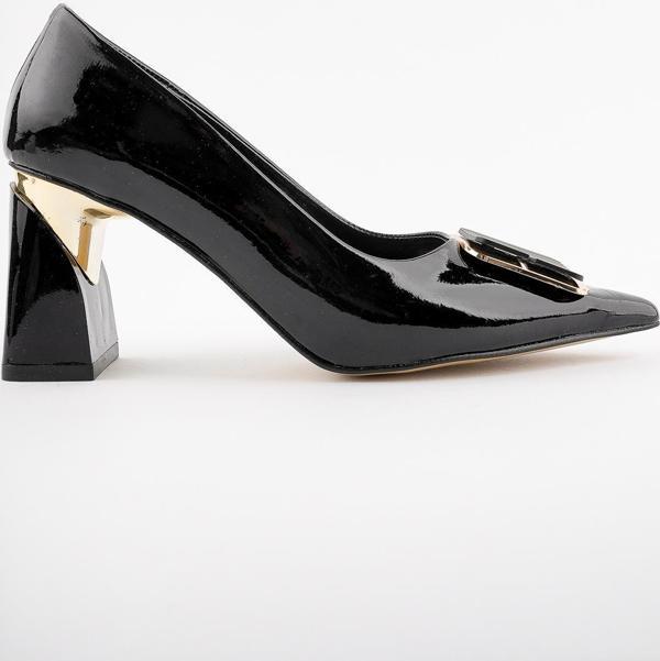 Muggo RACHEL Garantili Kadın Gold Tokalı Yüksek Topuklu Stiletto Ayakkabı - Image 1