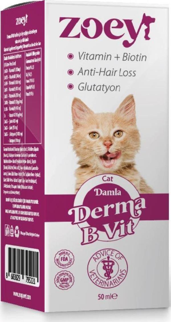 Zoey Derma B Vit Kediler İçin Deri ve Tüy Sağlığı Gelişimini Destekleyici Damla 50 ml - Image 1
