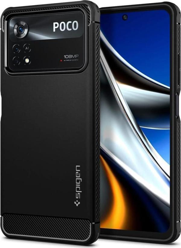 Spigen Poco X4 Pro ile Uyumlu Kılıf Rugged Armor Matte Black - Image 1
