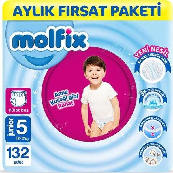 Molfix Pants KANALLI Bebek Bezi 5 Beden Junior Aylık Fırsat Paketi 132 Adet - Image 1