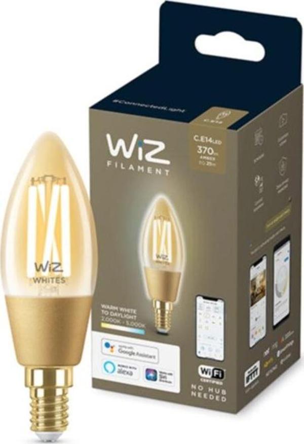 Wiz Wi-fi Beyaz Ambiyans Akıllı Filament Ampul - 25w - C35 - E14 Ince Duy - Image 1
