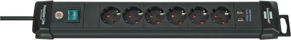 Brennenstuhl 2xUSB Şarj İşlevli Akım Korumalı 6'lı Priz 3M.Siyah  - Image 1