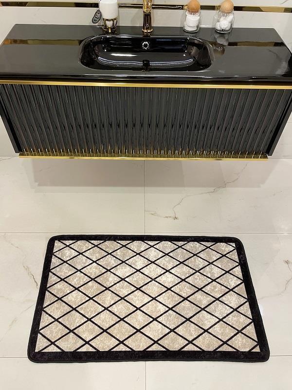 Tekli Geometrik Desen Lateks Taban Banyo Paspas Bej 50 x 100 cm - Image 1