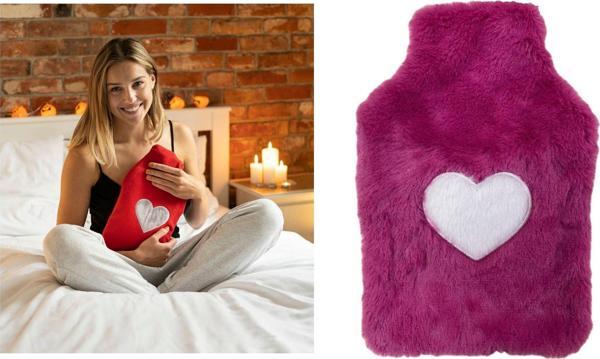SICAK SU TORBASI PELUŞ KALPLİ,PEMBE TERMOFOR 29x17CM 750ml - Image 1