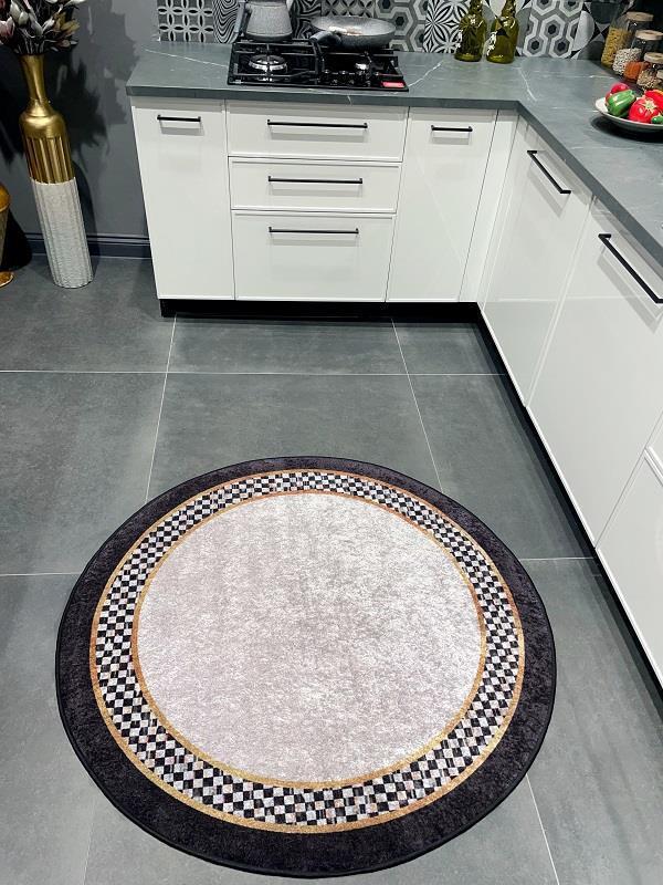 Rosen Model Damalı Kaymaz Taban Mutfak Halıs Siyah 150 x 150 cm - Image 1