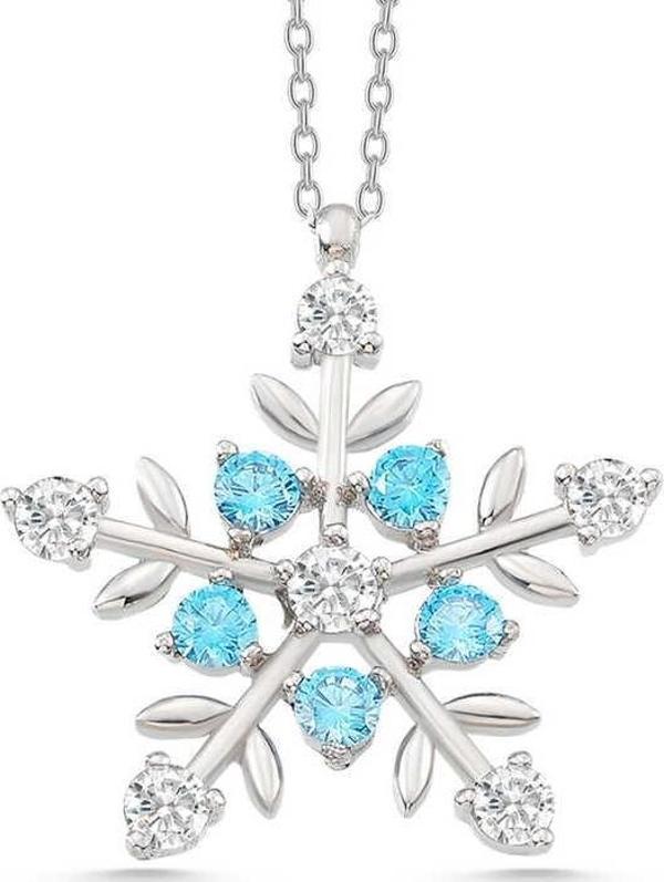 himarry 925 Ayar Gümüş Aquamarine Taşlı Kar Tanesi Kadın Kolye - Image 1
