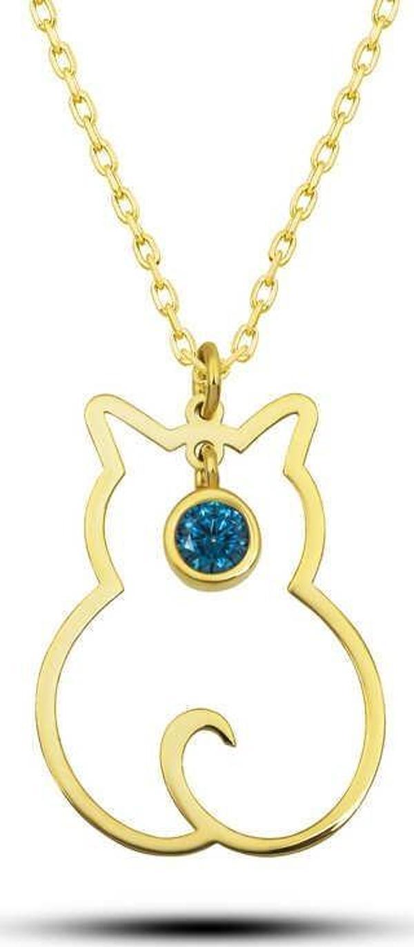 himarry 925 Ayar Gümüş Aralık Ayı Doğum Taşı Kedi Kadın Kolye - Image 1