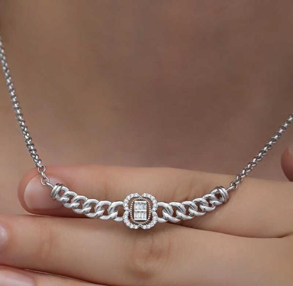 himarry 925 Ayar Gümüş Gurmet Zincirli Baget Taşlı Kadın Kolye - Image 1