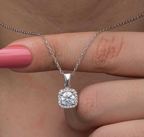 himarry 925 Ayar Gümüş Kare Montür Tek Taş Kadın Kolye - Image 1