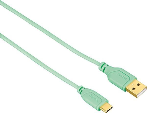 Hama 135786 USB-C Fiş – USB-A Fiş Flexi 0.75m USB Kablo - Green - Image 1