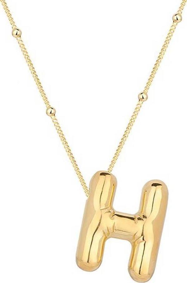 925 Ayar Gümüş Gold Balon H Harfi Kadın Kolye - Image 1