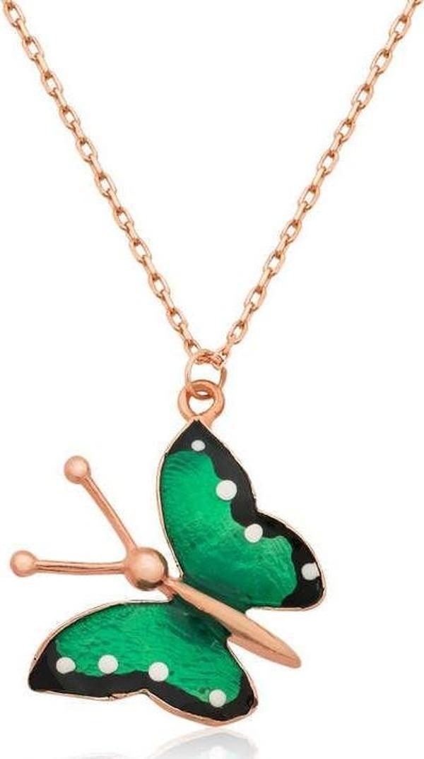 925 Ayar Gümüş Yeşil Kelebek Kolye - Image 1