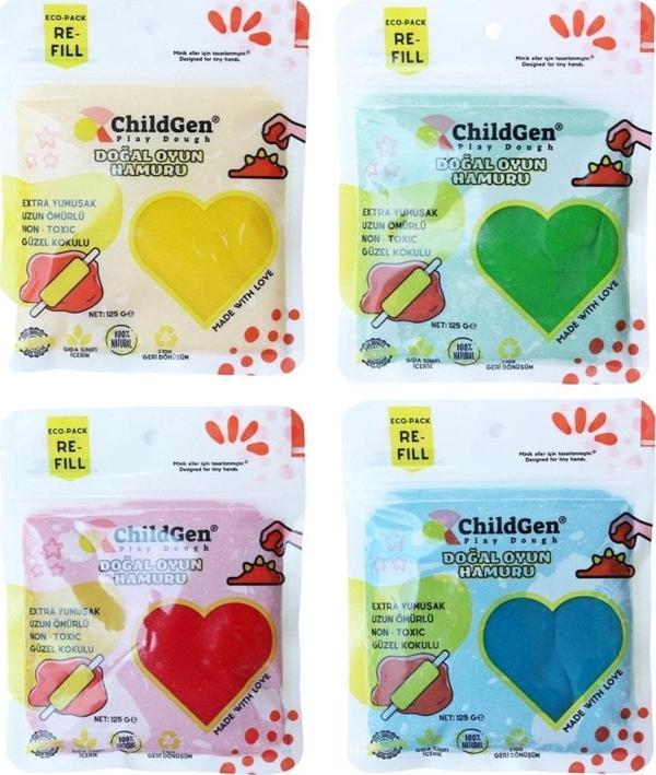 Childgen Doğal Oyun Hamuru - 4'lü Set 4 x 125 gr Vakumlu Kartuş Paket - (Ecopack - Refill) - Image 1