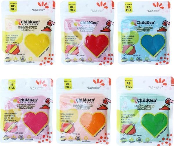 Childgen Doğal Oyun Hamuru - 6'lı 6 x 125 gr Vakumlu Kartuş Paket - (Ecopack - Refill) - Image 1