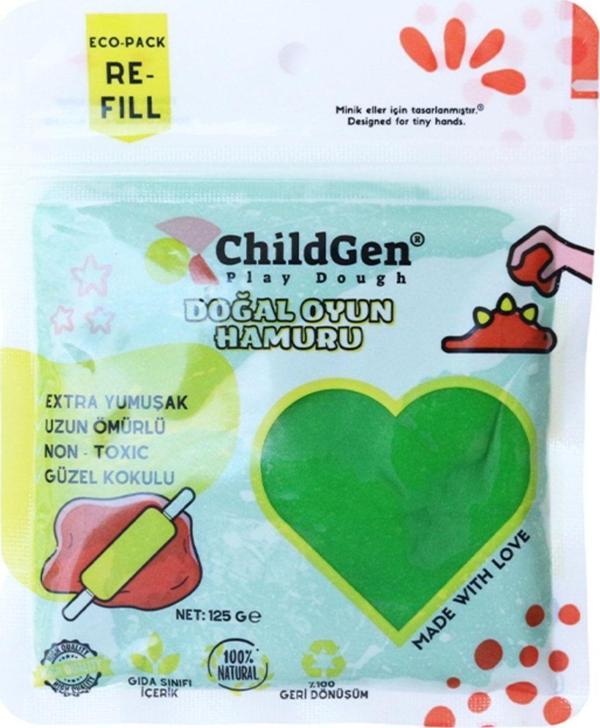 Childgen Doğal Oyun Hamuru - Yeşil - Vakumlu Kartuş Paket - (Ecopack - Refill) - Image 1