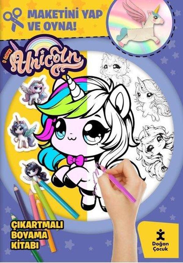 I Love Unicorn Çıkartmalı Boyama Kitabı - Maketini Yap ve Oyna! - Doğan Çocuk - Image 1