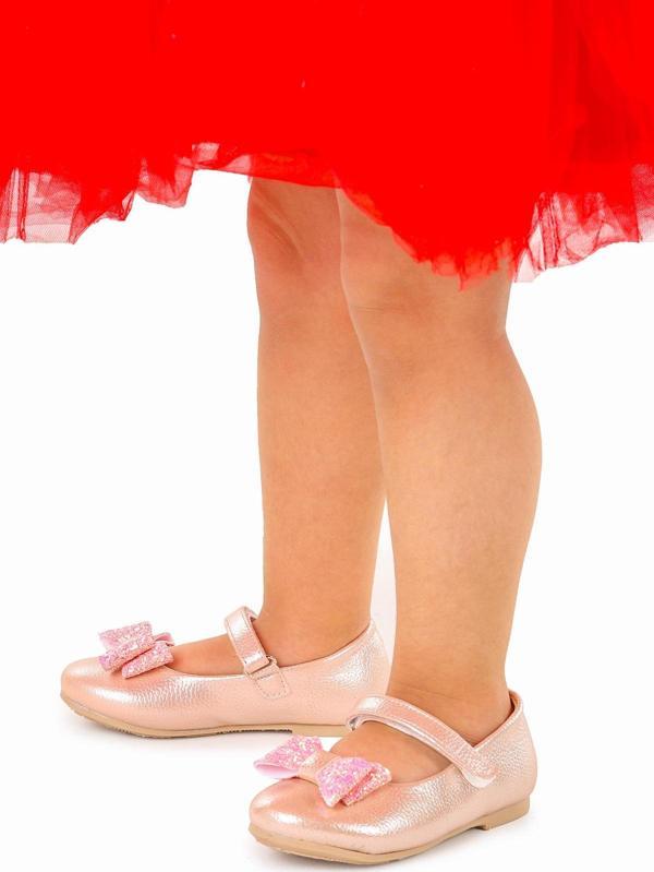 Kiko Kids Cırtlı Fiyonklu Kız Çocuk Babet Ayakkabı Ege 200 Vakko Pudra - Image 1