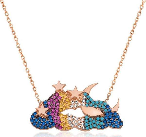 925 Ayar Gümüş Ay Yıldız Bulut Kolye - Image 1