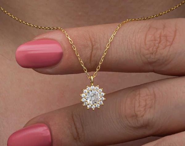 925 Ayar Gümüş Gold Minimal Yuvarlak Anturaj Kadın Kolye - Image 1