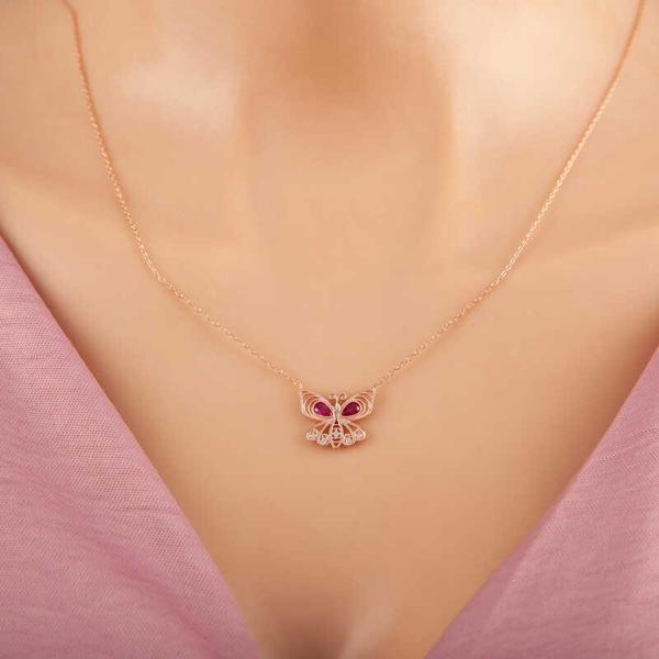925 Ayar Gümüş Rose Kelebek Kadın Kolye - Image 1