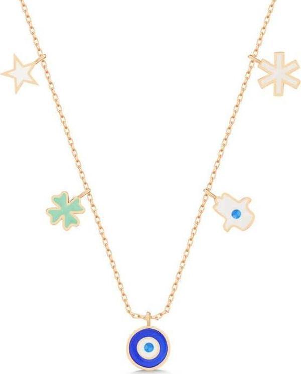 925 Ayar Gümüş Rose Nazarlı Şans Kadın Kolye - Image 1