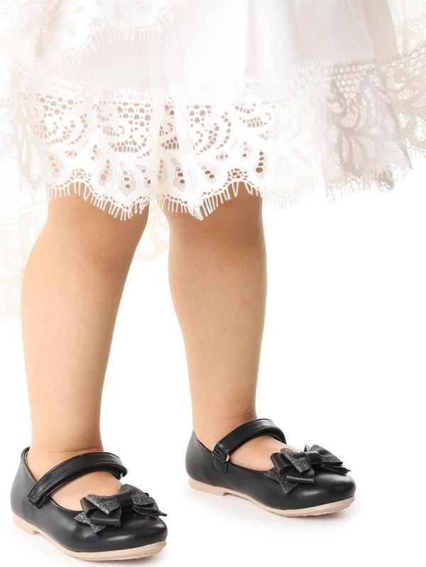 Kiko Kids Cırtlı Kum Sim Fiyonklu Kız Çocuk Babet Ayakkabı Ege 202 Cilt Siyah - Image 1