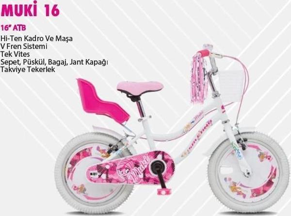 Salcano Muki 16 Jant Kız Çocuk Bisikleti V Fren Aksesuarlı Sepetli Beyaz Pembe - Image 1