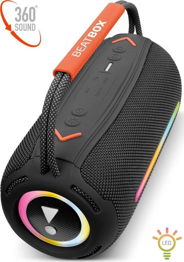 Powerway BeatBox Siyah Led Işıklı Dayanıklı Ses Bombası Usb Sd Aux FM Radyo Bluetooh Hoparlör - Image 1