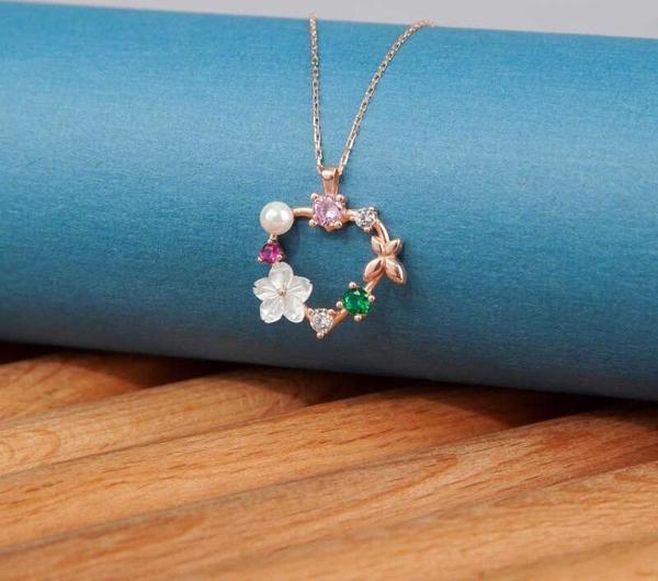 himarry 925 Ayar Gümüş Rose Kalp Manolya Çiçeği Kelebek Kadın Kolye - Image 1