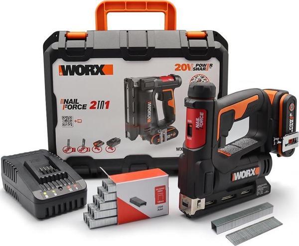WORX WX843 20Volt/2.0Ah. Li-ion Şarjlı Profesyonel 6-14mm Zımba ve 15mm Çivi Çakma + 3500 adet Yedek Zımba ve Çivi - Image 1