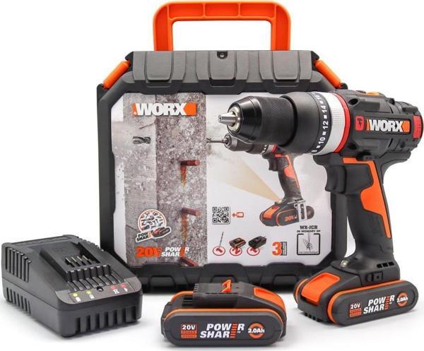 WORX WX-JCR 20Volt/2.0Ah Li-ion Çift Akülü Kömürsüz Profesyonel Darbeli Şarjlı Matkap - Image 1