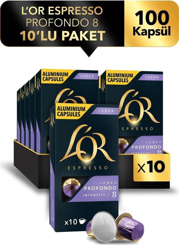 L'OR - Lungo Profondo - Intensity 8 - Nespresso Uyumlu Kapsül Kahve Fırsat Paketi 10 x 10 Paket (100 Adet) - Image 1