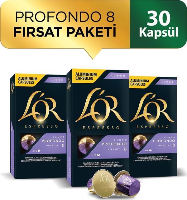 L'OR - Lungo Profondo - Intensity 8 - Nespresso Uyumlu Kapsül Kahve Fırsat Paketi 10 x 3 Paket (30 Adet) - Image 1