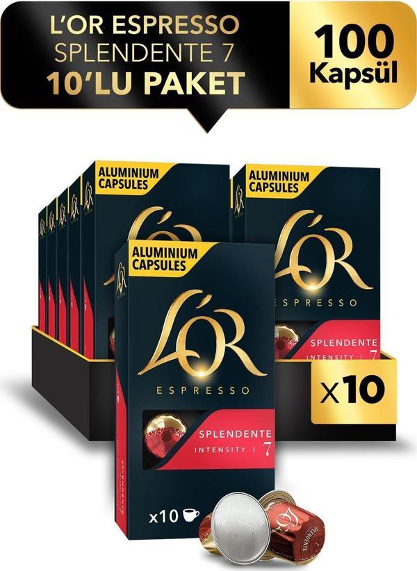 L'OR - Splendente - Intensity 7 - Nespresso Uyumlu Kapsül Kahve Fırsat Paketi 10 x 10 Paket (100 Adet) - Image 1