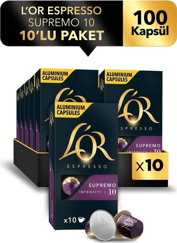 L'OR - Supremo - Intensity 10 - Nespresso Uyumlu Kapsül Kahve Fırsat Paketi 10 x 10 Paket (100 Adet) - Image 1