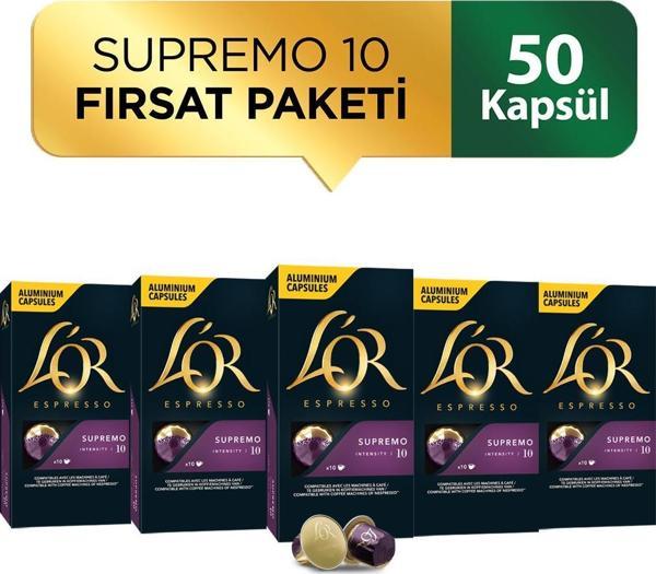 L'OR - Supremo - Intensity 10 - Nespresso Uyumlu Kapsül Kahve Fırsat Paketi 10 x 5 Paket (50 Adet) - Image 1