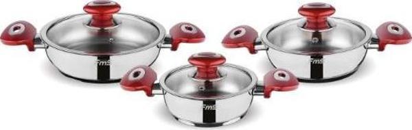 FMS 5004 Büyük 6 Parça Çelik Omlet Set Kırmızı - Image 1