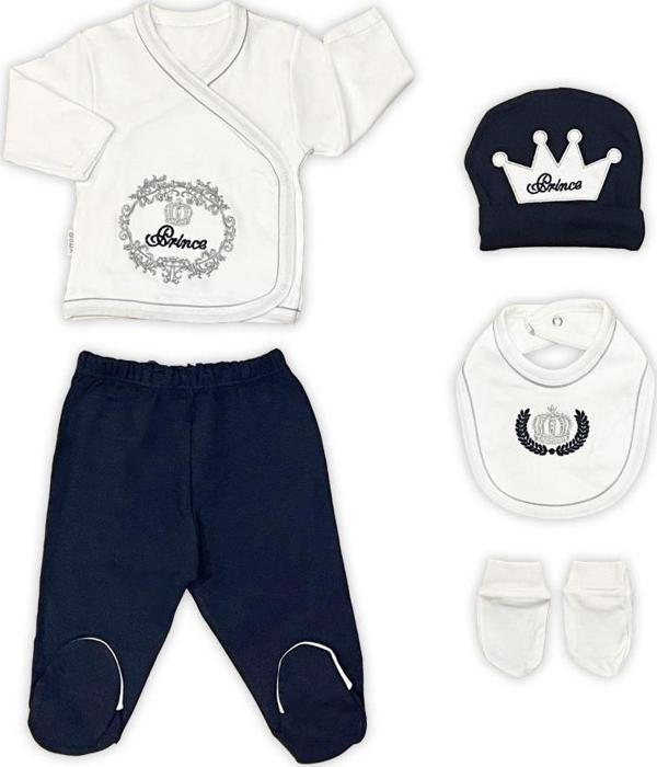 Sema Baby Prens Lüks 5 Parça Hastane Çıkışı Zıbın Seti - Lacivert - Image 1