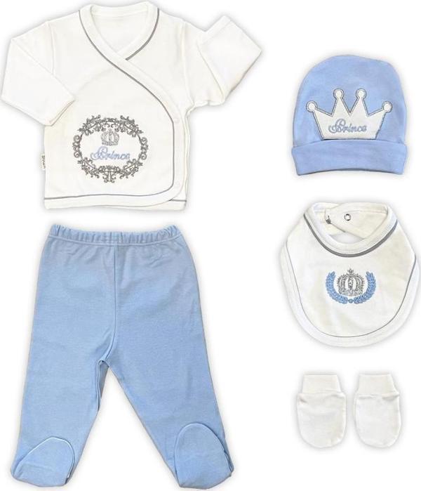 Sema Baby Prens Lüks 5 Parça Hastane Çıkışı Zıbın Seti - Mavi - Image 1