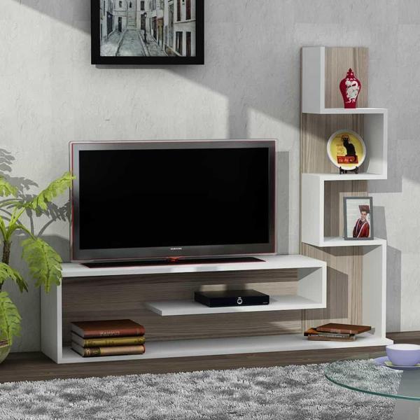Dekorister Metehan Kitaplıklı Tv Ünitesi Beyaz-Cordoba - Image 1