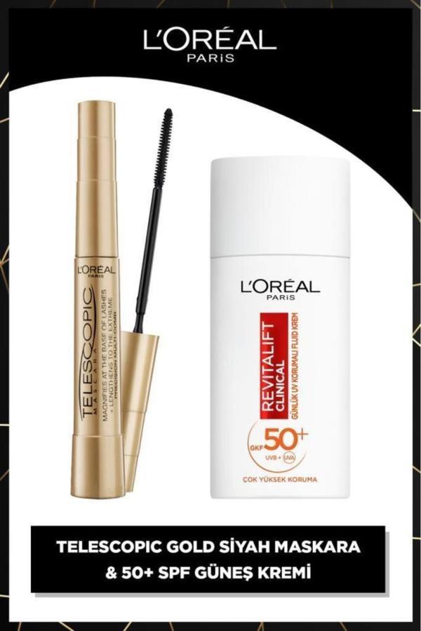 L'Oréal Paris Telescopic Maskara & Revitalift Clinical Spf 50 Günlük Yüksek Uv Korumalı Yüz Güneş Kremi 50ml - Image 1