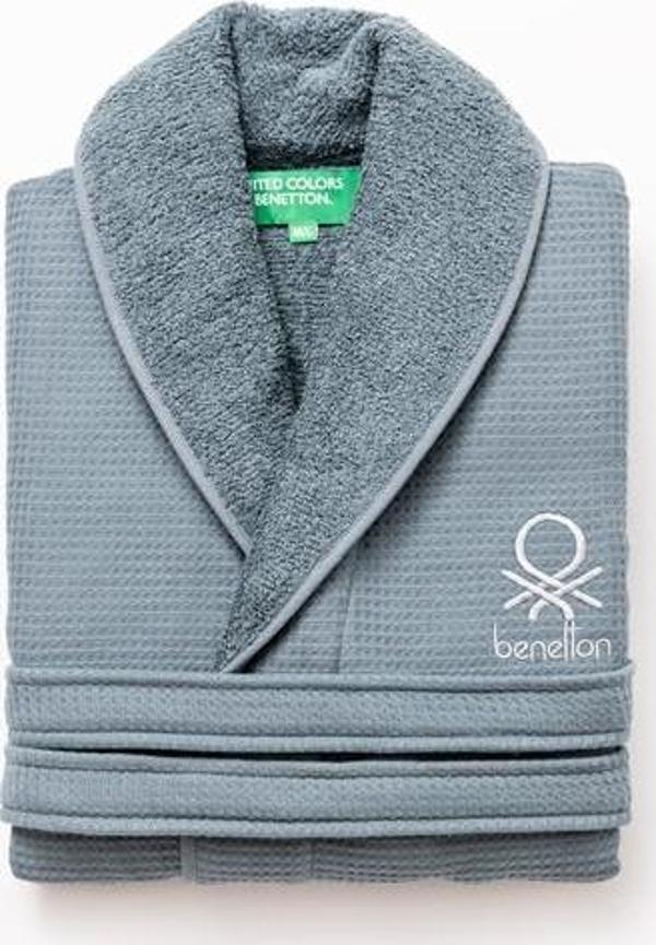 Benetton Home Waffle Bornoz, L/XL, %100 Pamuk, Koyu Mavi Renkte, Neutral Seri - Image 1