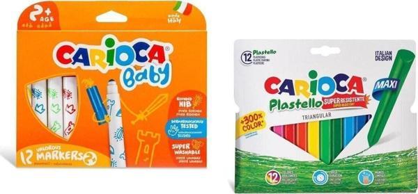 Carioca Bebek Yıkanabilir Keçeli Kalem 12'li Ve Jumbo Üçgen Elleri Kirletmeyen Pastel Boya - Image 1