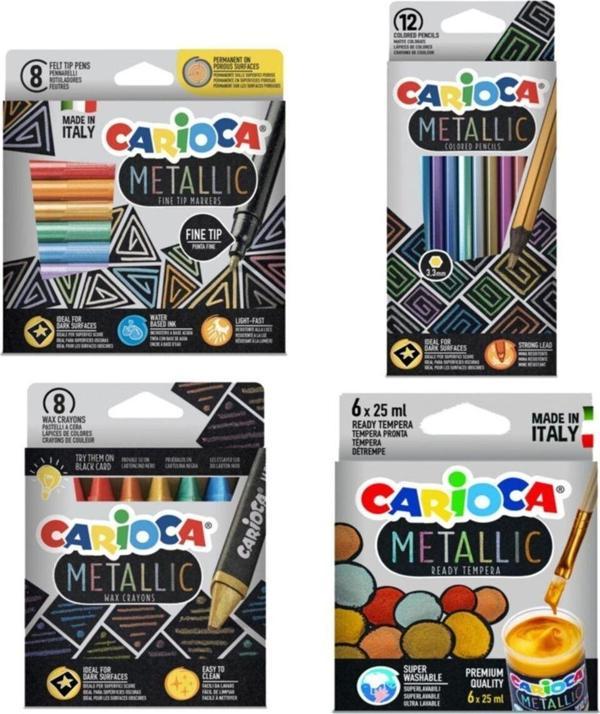 Carioca Metalik Seri Boyalar 4 Lü Set Kuru / Pastel / Keçeli / Guaj - Image 1