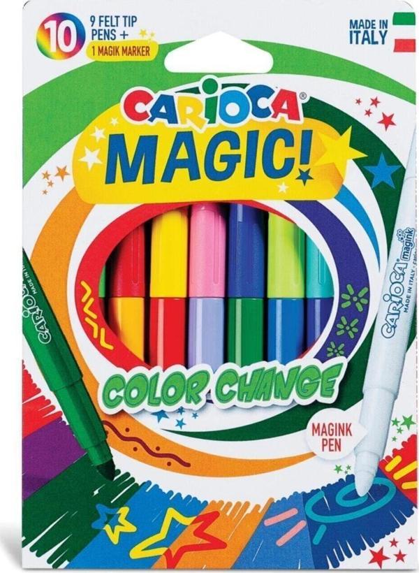 Carioca Renk Değiştiren Sihirli Keçeli Kalemler (9 Renk + 1 Renk Değiştirici Beyaz Kalem) - Image 1